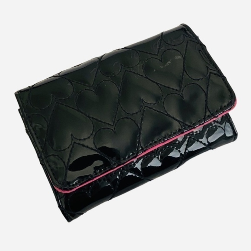 Y2K Zou Zou Black Vinyl Hearts Pink Wallet Coin Purse